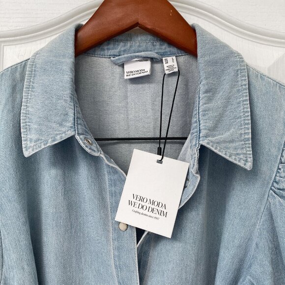 Vero Moda - Abigail Button Down Denim Dress - Light Blue - Picture 10 of 14